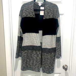 Evereve NWT Peyton Jensen Hadlee Striped black white Long Duster Cardigan M